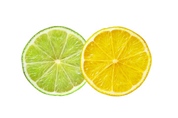 Lemon and lime slices isolated on white