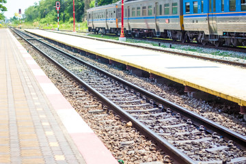 Fototapeta na wymiar Railroad track at Hua Hin train station, Thailand