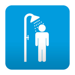 Etiqueta tipo app azul simbolo ducha para hombres