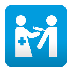 Etiqueta tipo app azul simbolo vacunacion