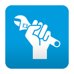 Etiqueta tipo app azul simbolo reparacion