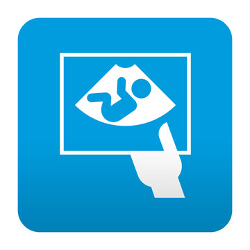 Etiqueta tipo app azul simbolo ecografia