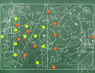 Naklejka premium Football field with markings coaching setting for the game