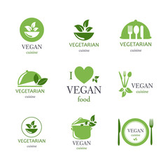 Vector Illustration of Vegan and Vegetarian Food Emblems