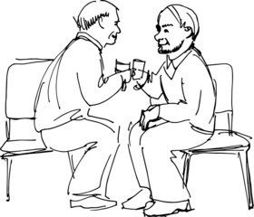 two grandfathers drink sitting on chairs