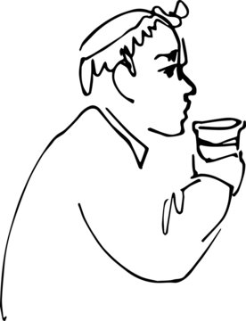 bald man drinking from a cup