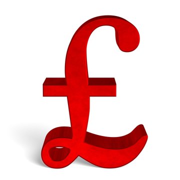 Red pound sterling sign on white front view