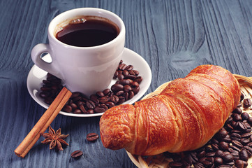 Cup of coffee and croissant