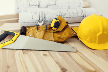 Close up of work tools for carpenter