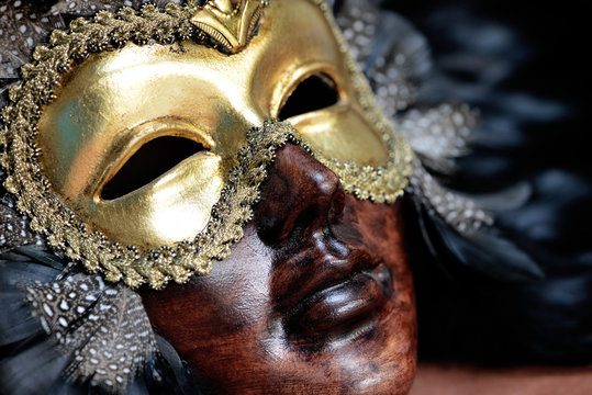 luxurious venetian mask isolated on black background.