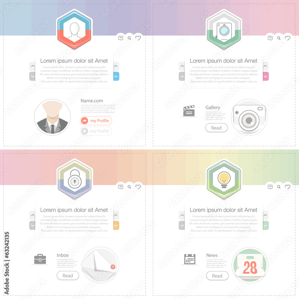 Wall mural flat widget elements with icons for website, mobile and printing