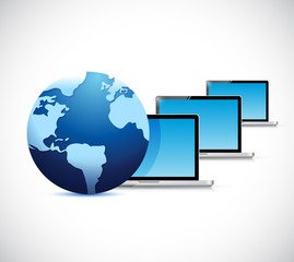 globe and computer laptop network illustration