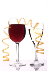 Full glasses of champagne and wine isolated on white