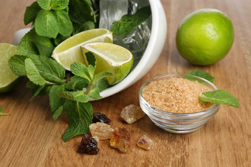 Ingredients for lemonade on wooden table