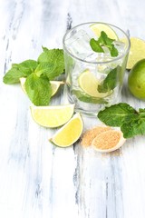Ingredients for lemonade on wooden table