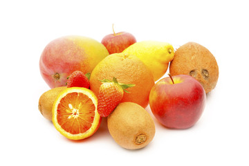 Assortment of exotic fruits isolated on white background