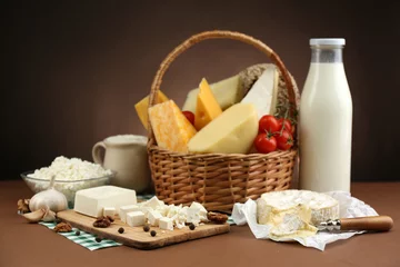 Deurstickers Zuivelproducten Basket with tasty dairy products