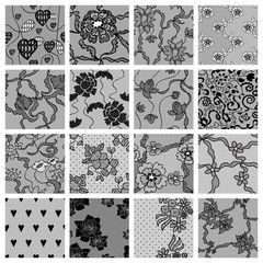 Big set of lace vector fabric seamless patterns.