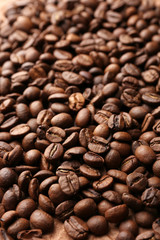 Coffee beans on table close-up