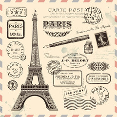 Fototapeta premium Elementy projektu pocztowego Paryża