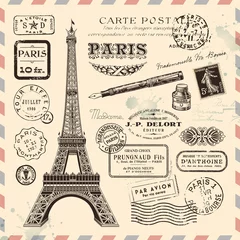 Deurstickers Paris postage design elements © Anja Kaiser