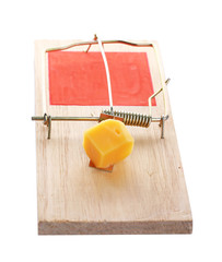 Mousetrap with cheese isolated on white