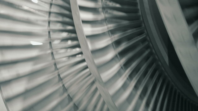 Close up of rotating steam turbine blades