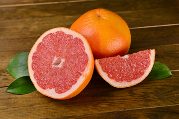 Fototapeta na wymiar Ripe grapefruit on table close-up