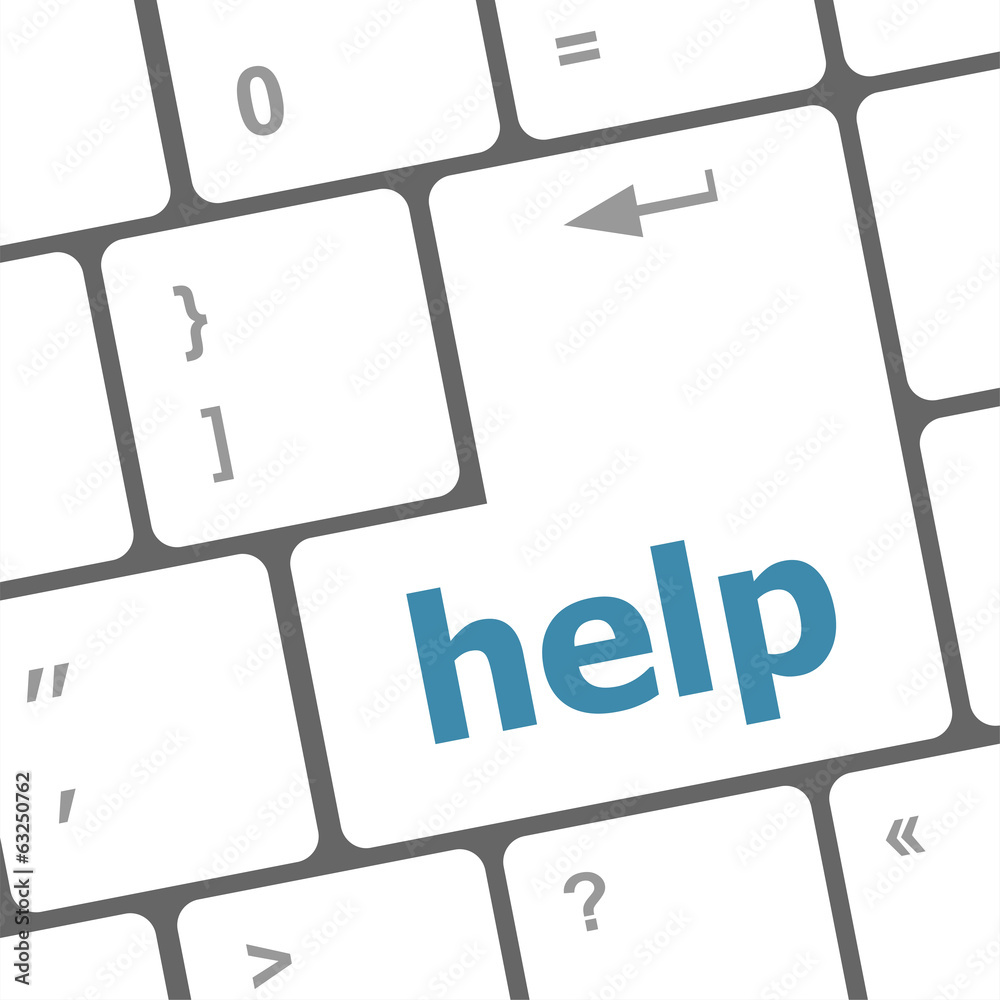 Poster word help on computer keyboard key showing question concept