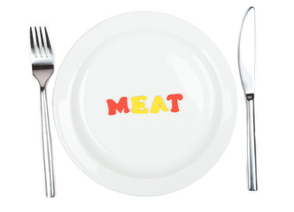 Plate with inscription  meet isolated on white