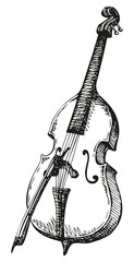 Vector drawing Double Bass with a bow