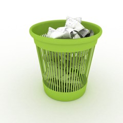 Basket for garbage. 3d illustration on white background