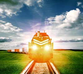 freight train with headlights
