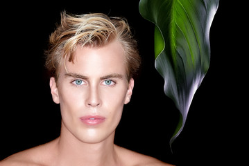 Handsome blond man on Black Background