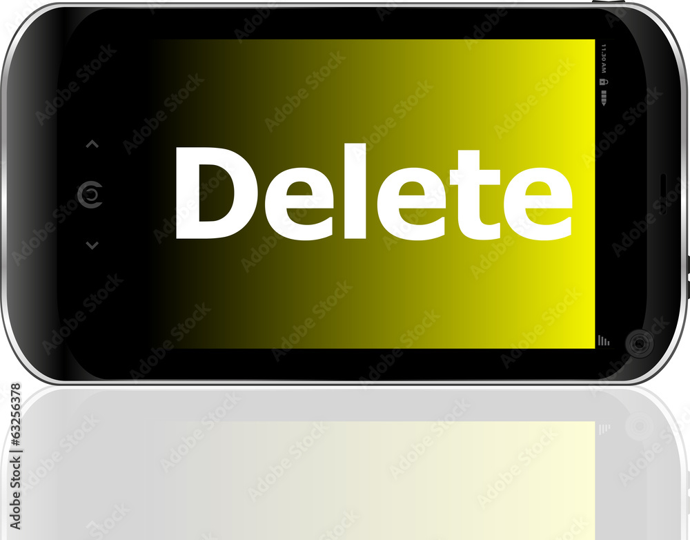 Poster Web development concept: smartphone with word delete on display