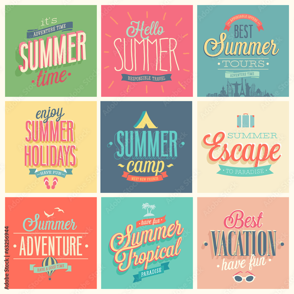 Wall mural summer set - labels and emblems.