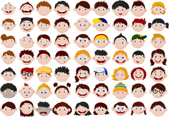 Set of cartoon children head