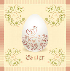 Easter egg with hand drawing beige color