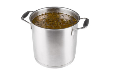 large saucepan with sorrel soup