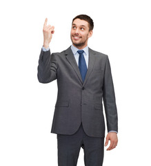 smiling businessman with finger up