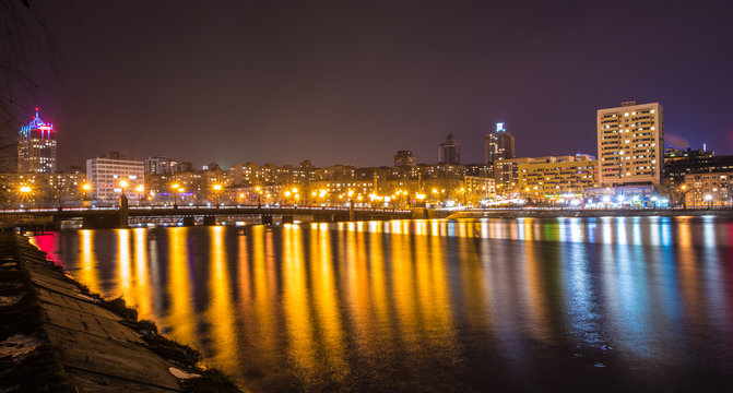 Evening shot of promenade on the river Kalmius