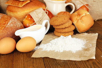 Fototapeta na wymiar Tasty flour products close up