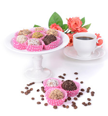 Set of chocolate candies isolated on white