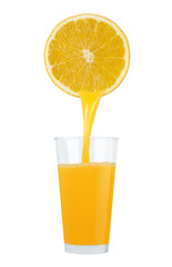 Glass of fresh orange juice on white background 
