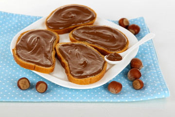 Bread with sweet chocolate hazelnut spread