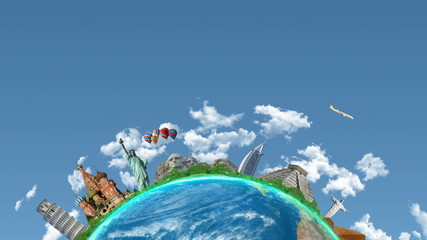 Spinning earth planet with famous Landmarks+Alpha channel - Powered by Adobe