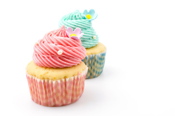 Vanilla cupcakes isolated white background