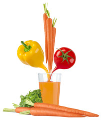 Fruit juice and vegetable juice in glass