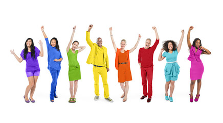 Obraz premium Group of Rainbow Themed Multi-Ethnic People Arms Raised