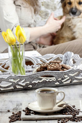 Time to relax: cup of coffee on the table